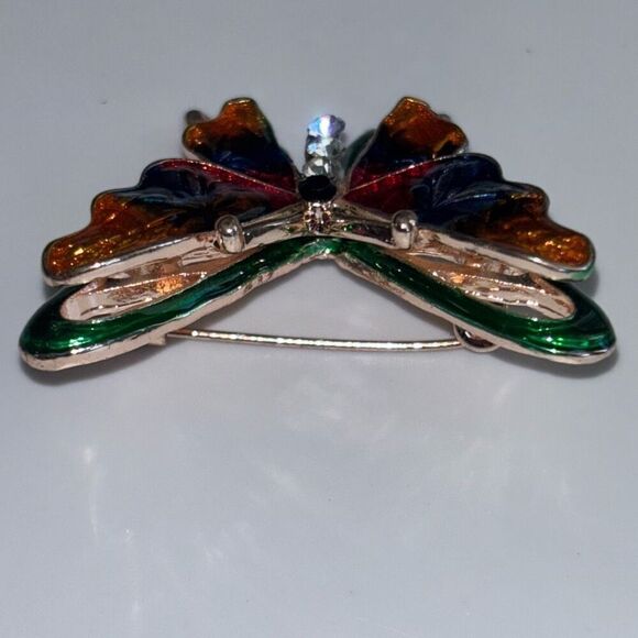 NWT Betsey Johnson butterfly rainbow crystal pin/brooch 3D enamel - Picture 3 of 7